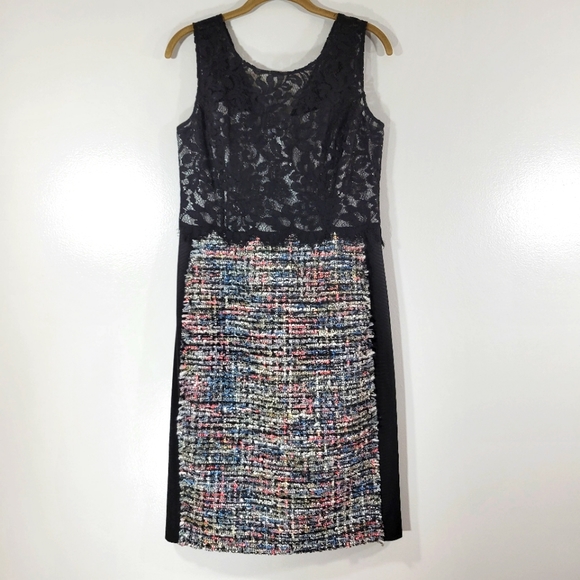 Kay Unger Dresses & Skirts - KAY UNGER metallic tweed lace sleeveless wool blend stretch sheath dress